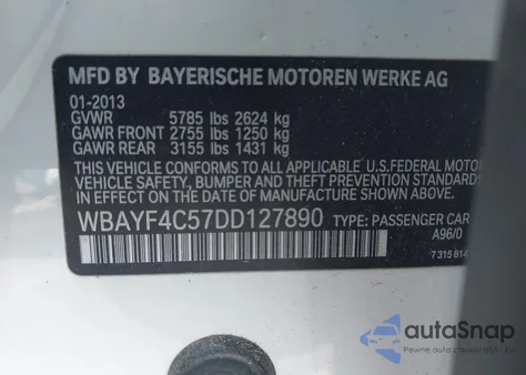 2013 BMW 740Li xDrive from USA, damaged, VIN WBAYF4C57DD127890